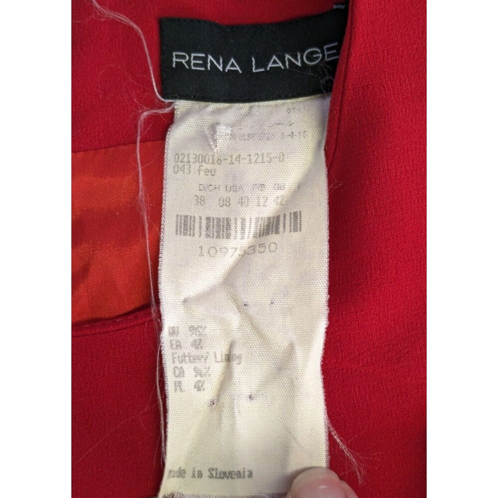 Vintage Rena Lange Dress Size 8 Red Long Sleeve Crepe Moonbeam Inset Patch - Picture 4 of 15